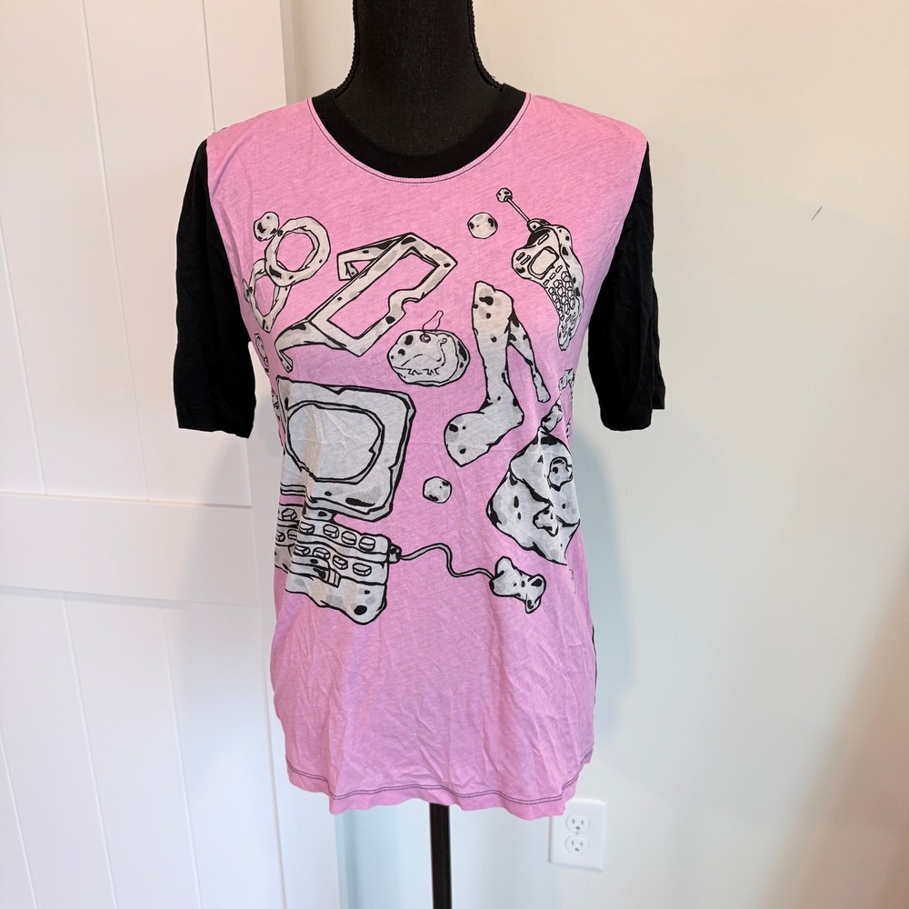 Moschino Cheap and Chic Pink Black Dalmatian Tech Graphic T-Shirt IT 40